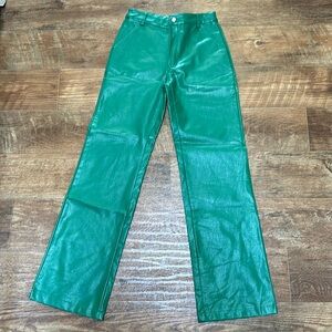 Green Wide Leg Pleather Pants